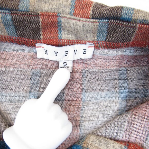 Hyfve Plaid Flannel Shirt Women's Size S High Low Button-Down Top - Picture 5 of 6